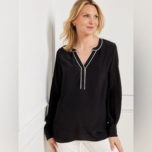 Talbots Black PIPED PLACKET TOP